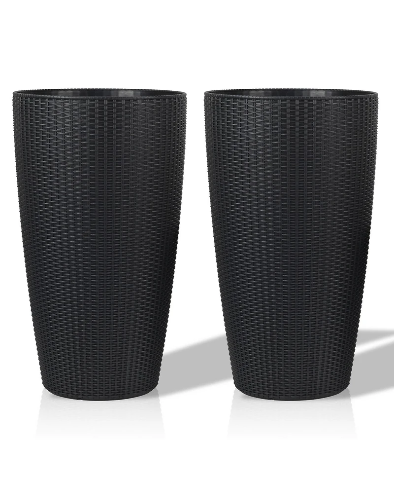 Streamdale Modern 22.5" Rattan Design Planter with Self-Watering System (2-Pack)