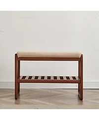 Streamdale (Walnut Color) Solid Wood Shoe Bench, Beech Wood Storage Rack Organizer with High Rebound Sponge Cushion