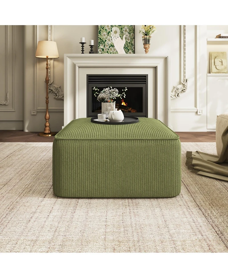 Streamdale Isabella Square Ottoman, Olive Green, Corduroy