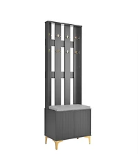 Streamdale Modern Hall Tree with Cushion, 8 Gold Hooks, Bench, Adjustable Shelves, 23.6"70.8