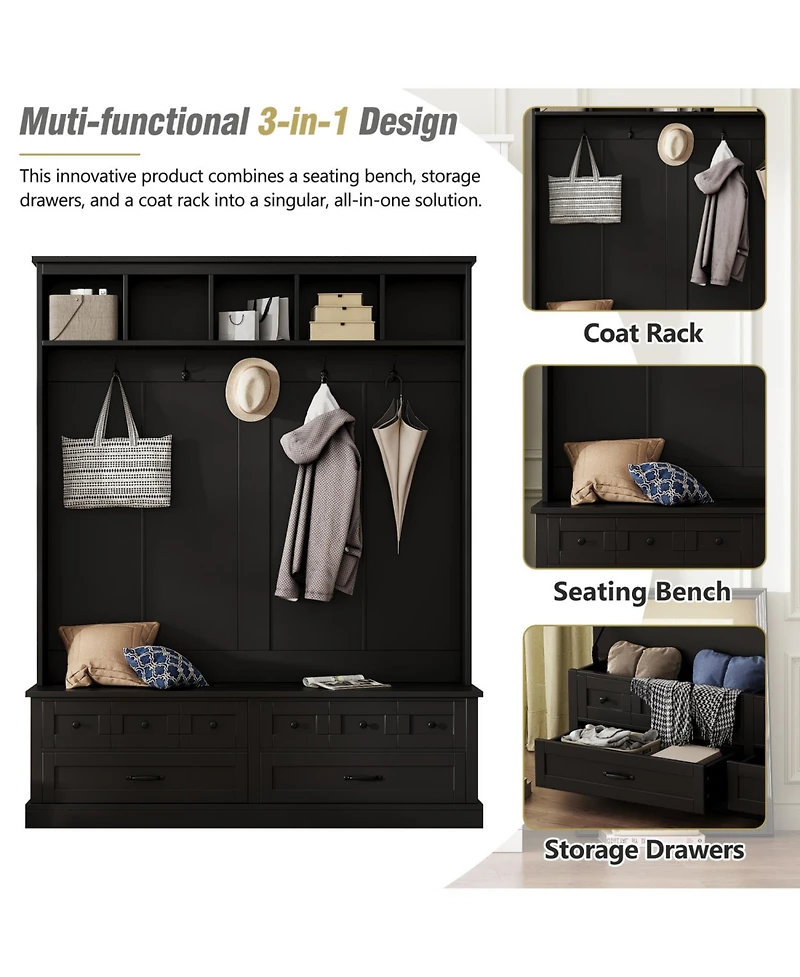 Streamdale 3-in-1 Wide Hall Tree with Storage Bench and Coat Rack