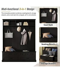 Streamdale 3-in-1 Wide Hall Tree with Storage Bench and Coat Rack