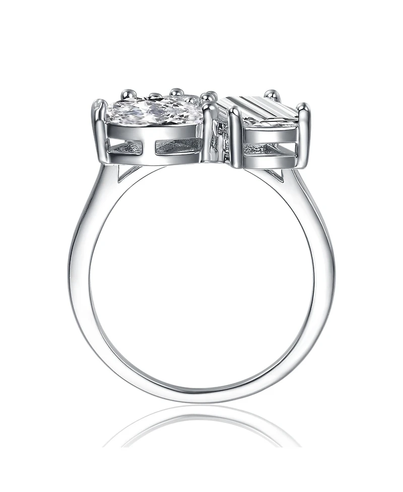 Sterling Silver White Gold Plated with Clear Cubic Zirconia 3-Stone Ring