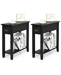 Gymax Set of 2 Nightstand 2 Tier End Bedside Sofa Side Table w/Drawer &Shelf