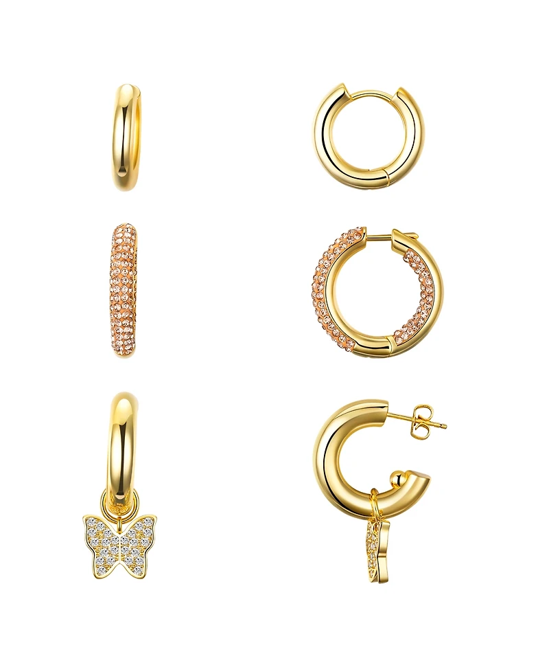 Unwritten Cubic Zirconia Butterfly Charm Hoop Set