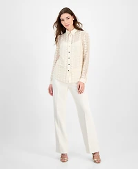 Anne Klein Women's Cotton Long-Sleeve Crochet Shirt