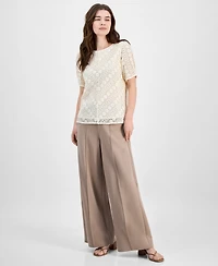 Anne Klein Women's Chevron-Lace Short-Sleeve Top