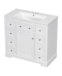 Streamdale 36" Bathroom Vanity with Sink Combo, One Cabinet and Six Drawers, Solid Wood and Mdf Board, White