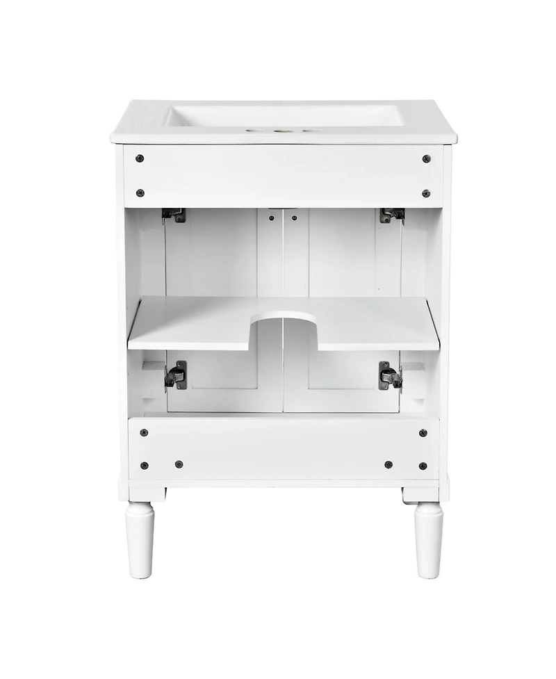 Streamdale Modern 24" Single Sink Bathroom Vanity Cabinet with Top Sink & Storage Shelves