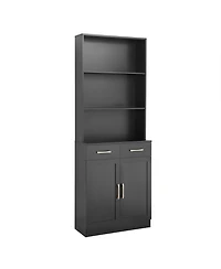 Bathroom Storage Cabinet, Cabinet with Two Doors and Drawers, Adjustable Shelf, Three-layer Open Shelf, Mdf Board, Black