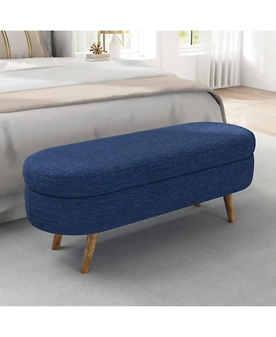 Streamdale Ottoman Oval Storage Bench,Rubber Wood Legs,Blue(43.5"x16"x16")
