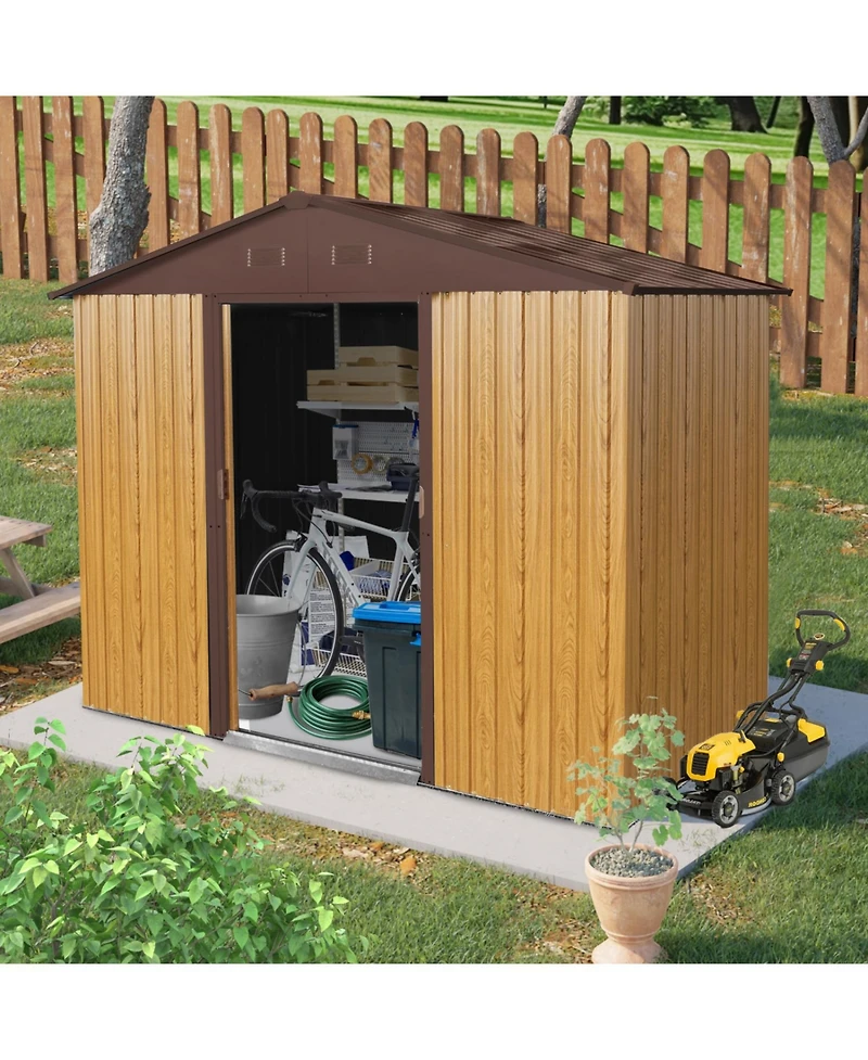 Streamdale 8ft x 4ft Outdoor Metal Storage Shed with Sliding Door and foundation for Backyard, Patio, Lawn (Coffee)