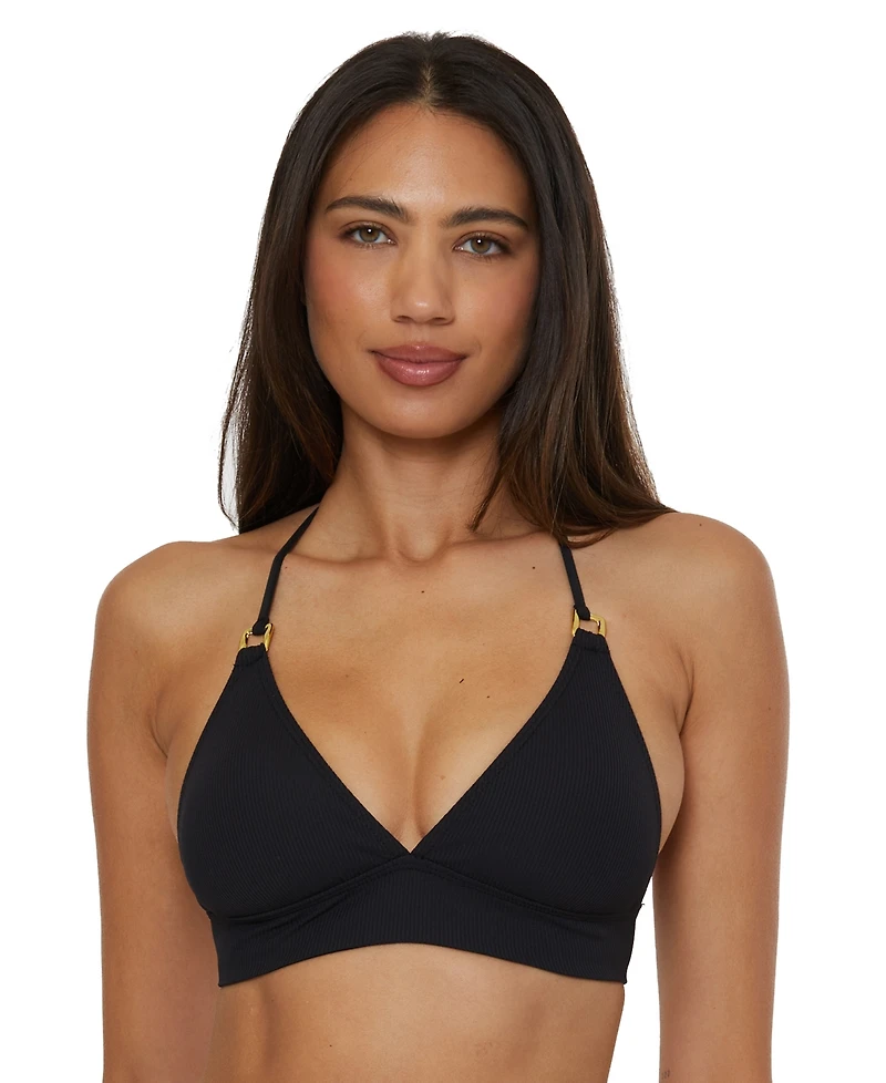 Becca Women's Modern Edge Textured Rib Halter Bikini Top