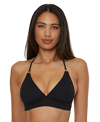 Becca Women's Modern Edge Textured Rib Halter Bikini Top