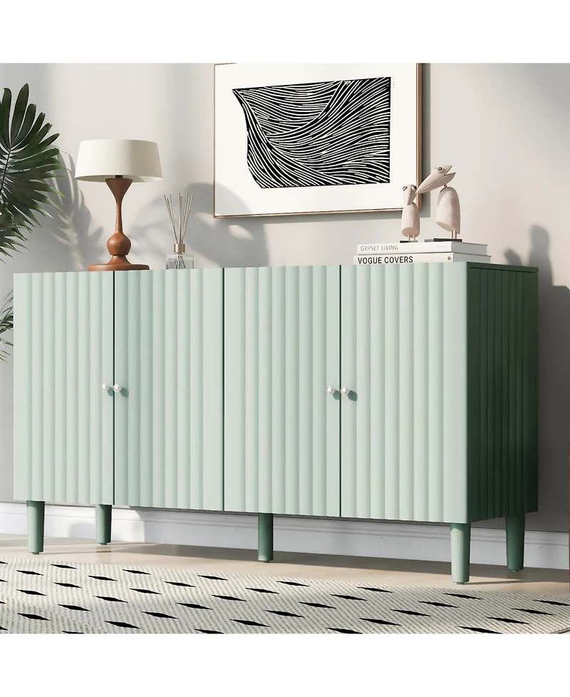 Streamdale Elegant Four-Door Sideboard with Wavy Doors, Cylindrical Legs & Metal Handles