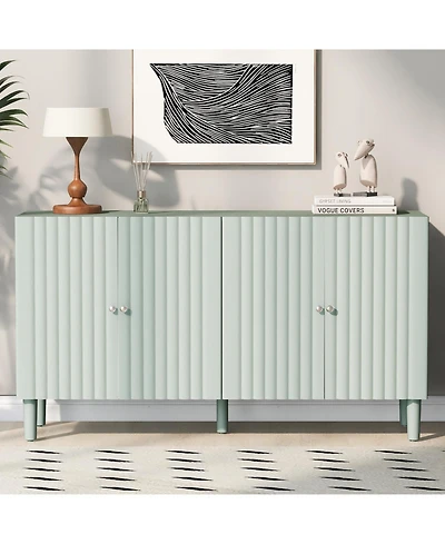 Streamdale Elegant Four-Door Sideboard with Wavy Doors, Cylindrical Legs & Metal Handles
