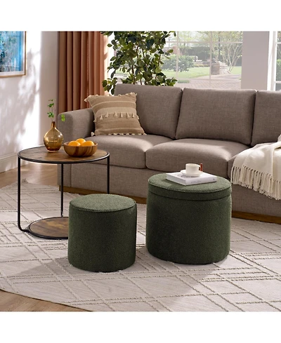 Streamdale Multifunctional Ottoman Table with Drum Stool and Storage - Dark Green
