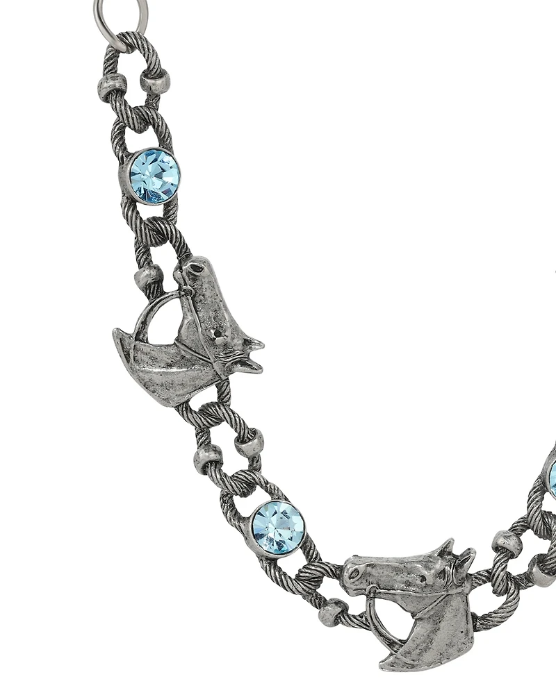 2028 Silver-Tone Horse Blue Crystal Necklace