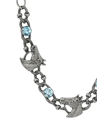 2028 Silver-Tone Horse Blue Crystal Necklace