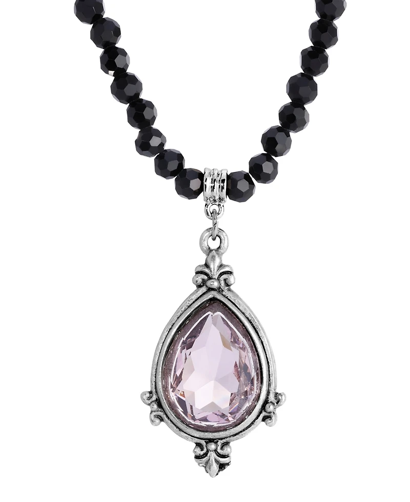 2028 Black Bead Light Purple Crystal Pendant Necklace