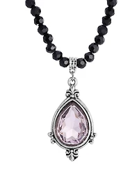 2028 Black Bead Light Purple Crystal Pendant Necklace