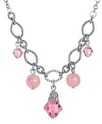 2028 Silver Tone Pink Crystal Acrylic Bead Necklace
