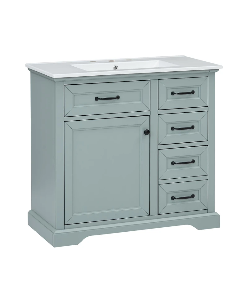 Streamdale 36" Bathroom Vanity with Sink, Ceramic Sink, 2 Tip-out Drawers, Soft Close Door Hinges, Grey