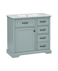 Streamdale 36" Bathroom Vanity with Sink, Ceramic Sink, 2 Tip-out Drawers, Soft Close Door Hinges, Grey