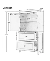 Bathroom Storage Cabinet, Cabinet with Two Doors and Drawers, Adjustable Shelf, Mdf Board, White