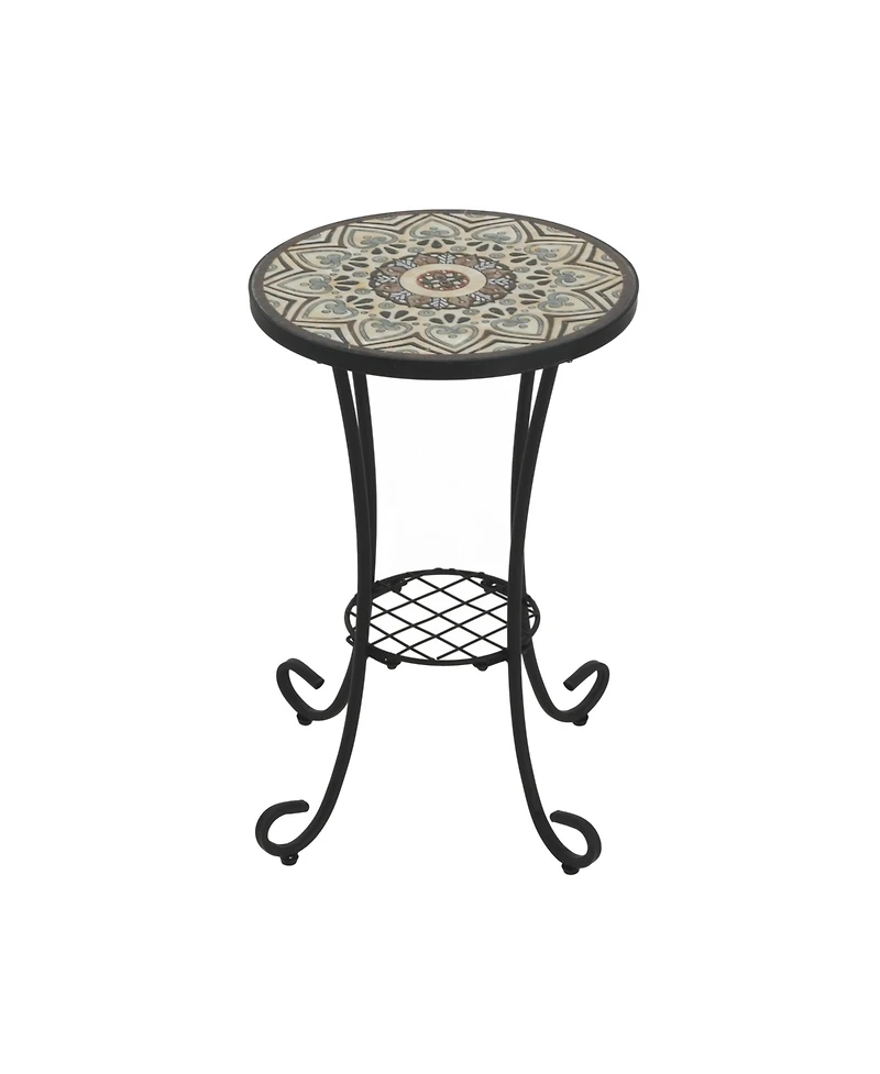 Streamdale Patio Side Table with Shelf,Brown+Black