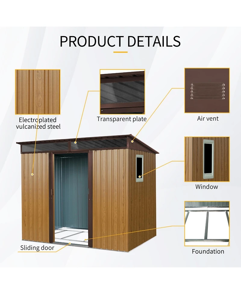 Streamdale 8 ft x 6 ft Outdoor Metal Storage Shed with Window and Transparent plate for Garden, Lawn (Coffee)