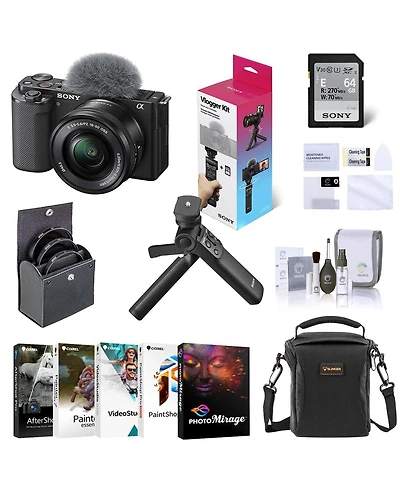 Sony Sony Zv-E10 Mirrorless Camera with 16-50mm Lens, Bundle, Vlogger Accessory Kit, Shoulder Bag, Screen Protector, 40.5mm Filters