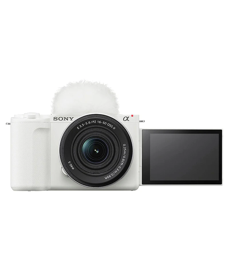 Sony Alpha Zv-E10 Ii Mirrorless Camera with E Pz 16-50mm f/3.5-5.6 Oss Ii Lens, White Bundle with 128GB Memory Card, 2x Battery, Charger Base, Microph