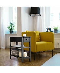 Gymax Set of 2 3-Tier Nightstand Bedside Side End Table w/Double Shelves Drawer