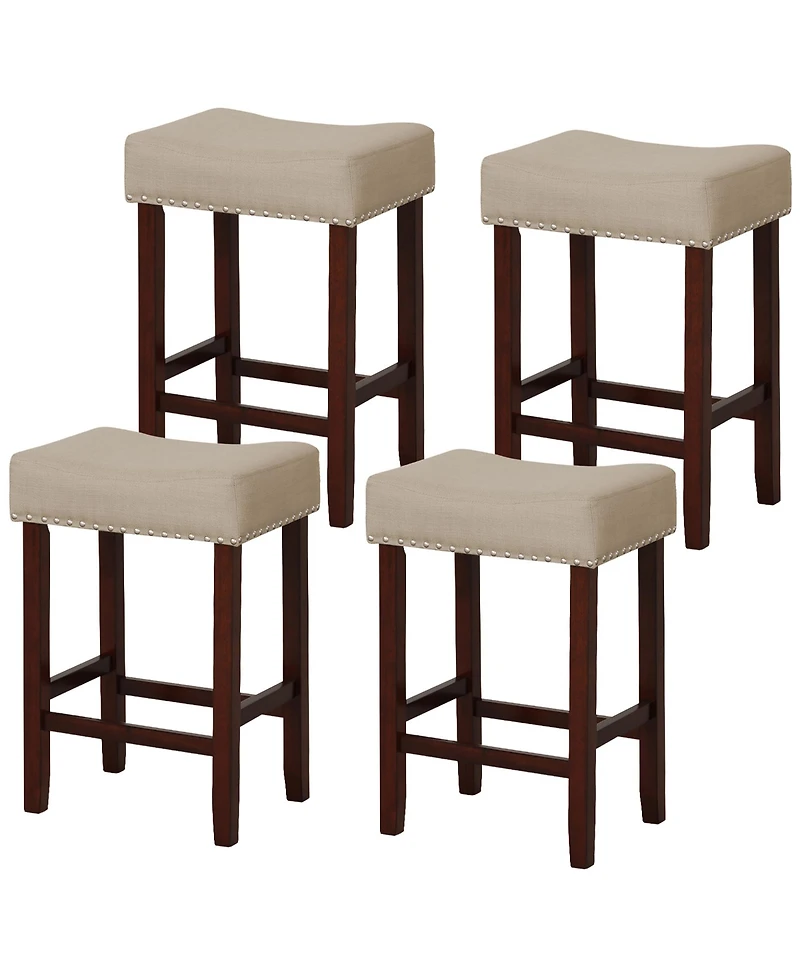 Gymax Set of 4 Bar Stools Counter Height Saddle Kitchen Chairs w/ Wooden Legs