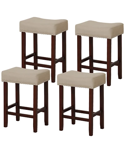 Gymax Set of 4 Bar Stools Counter Height Saddle Kitchen Chairs w/ Wooden Legs