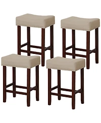 Gymax Set of 4 Bar Stools Counter Height Saddle Kitchen Chairs w/ Wooden Legs