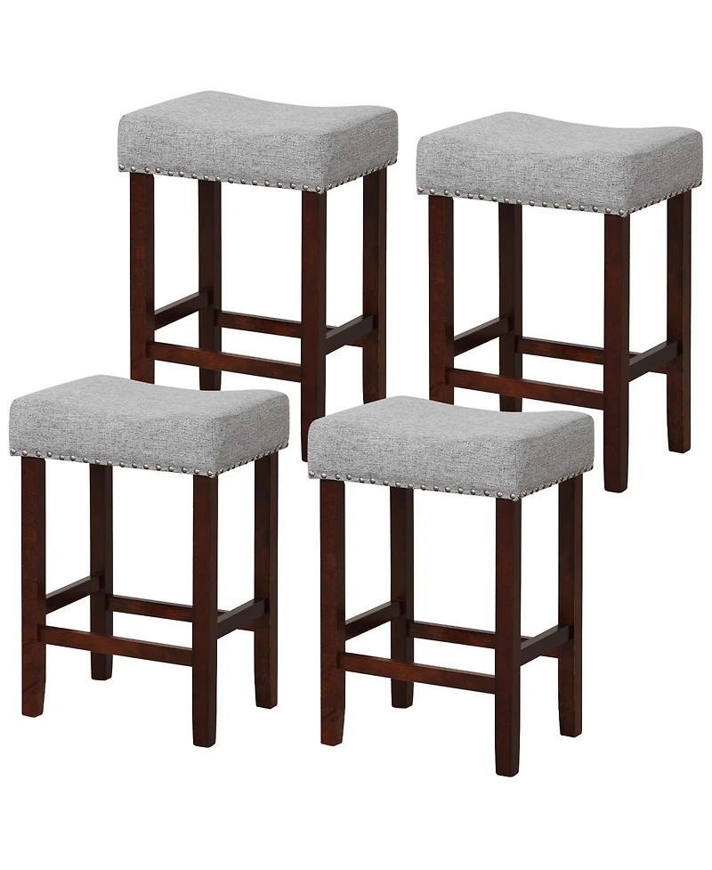 Gymax Set of 4 Bar Stools Counter Height Saddle Kitchen Chairs w/ Wooden Legs