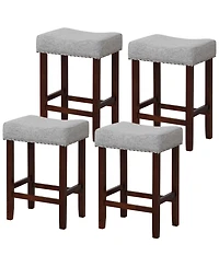 Gymax Set of 4 Bar Stools Counter Height Saddle Kitchen Chairs w/ Wooden Legs