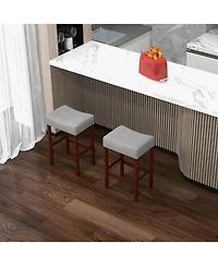 Gymax Set of 4 Bar Stools Counter Height Saddle Kitchen Chairs w/ Wooden Legs