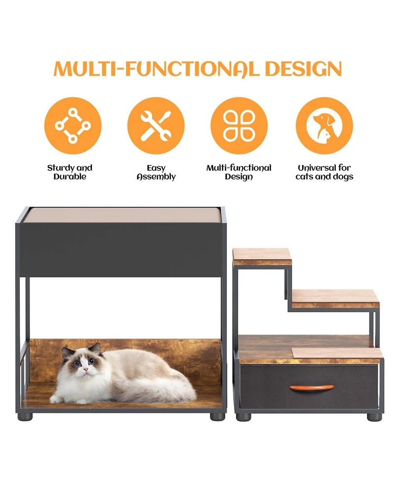 Pet Step Window Perch,Bunk Beds Window Perch for Dogs Bedside Lounge Elevated Dog Bed Multi-Level Platform with sponge, Non-Slip Pad and Storage,Vinta