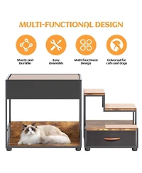 Pet Step Window Perch,Bunk Beds Window Perch for Dogs Bedside Lounge Elevated Dog Bed Multi-Level Platform with sponge, Non-Slip Pad and Storage,Vinta
