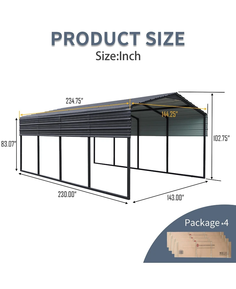 Streamdale 12x20 Ft Metal Carport,Heavy Duty Canopy Galvanized Steel Outdoor Garage for Snow,Waterproof Car Shelter