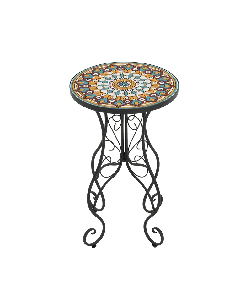 Streamdale Round Ceramic Outdoor Side Table,Colorful+Black