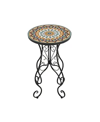 Streamdale Round Ceramic Outdoor Side Table,Colorful+Black