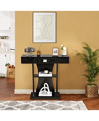 Console Table with Drawer and 2-Tier Shelves for Entryway Living Room
