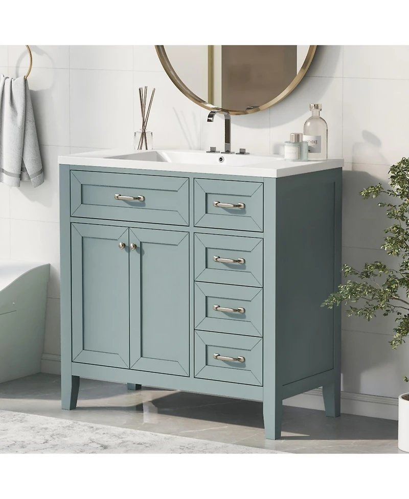 Streamdale 36" Bathroom Vanity with Sink Combo, Green Bathroom Cabinet with Drawers, Solid Frame and Mdf Board