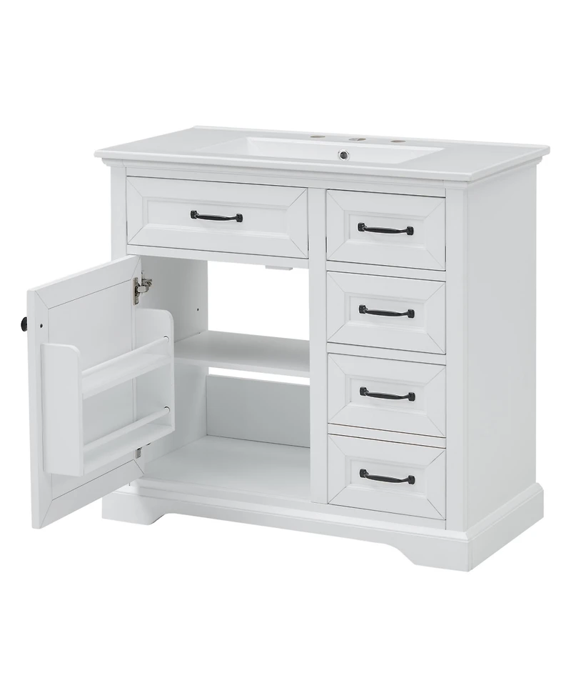 Streamdale 36" Bathroom Vanity with Sink, Ceramic Sink, 2 Tip-out Drawers, Soft Close Door Hinges, White