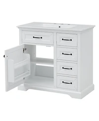 Streamdale 36" Bathroom Vanity with Sink, Ceramic Sink, 2 Tip-out Drawers, Soft Close Door Hinges, White