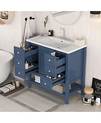 Streamdale 36" Bathroom Vanity with Sink Combo, One Cabinet and Three Drawers, Solid Wood and Mdf Board, Blue